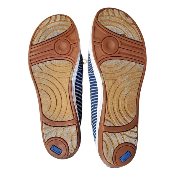 Keds Ortholite Navy White Tan Striped Loafers Shoes Laces Size 8.5 - Picture 11 of 12